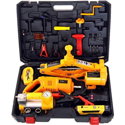 E-HEELP 12V 6in1 Electric Car Jack Built-in Flash LED Light with Impact Wrench & Air pump &Wireless Remote Control &Jump Starter