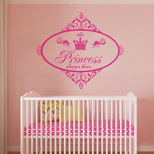 The Princess Sleep Here Crown Tiara Wall Sticker Girl Room Bedroom Large Princess Quote Crown Wall Decal Living Room Vinyl Decor