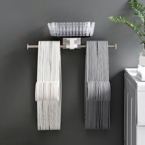 New Wall Mounted Clothes Hangers Storage Stacker Rack Holder Organizer Punch-Free Stainless Steel Hanging Hanger Organizer