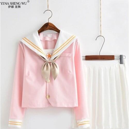 New Sakura Light Pink Japanese School Uniform Schoolgirl Sailor Suit Student Clothes For Girls Anime Kawaii Cosplay Korean Style