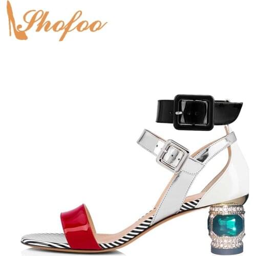 Strange Style High Heels Shoes Woman Ladies Female Sandals Summer Mix-Colors Buckle Strap Mature Novelty Large Size 15 16 Shofoo
