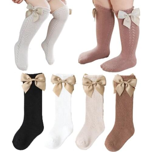 Adorable Ribbon Bowknot Knee High Socks for Princess Girls Summer Clothing Accessories Cotton Knitt Kids Tube Socks Children