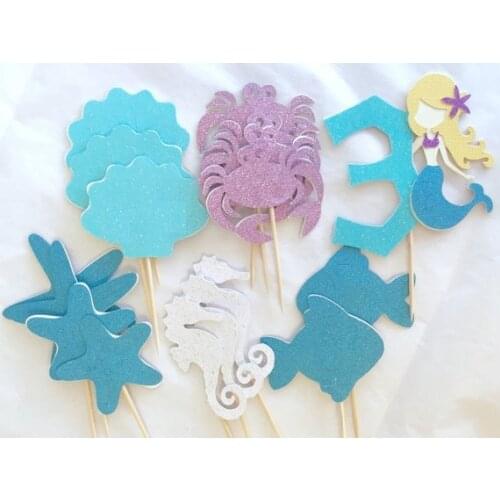 Custom age number Gold Glitter Mermaid Under the Sea girls Birthday wedding anniversity party toothpicks