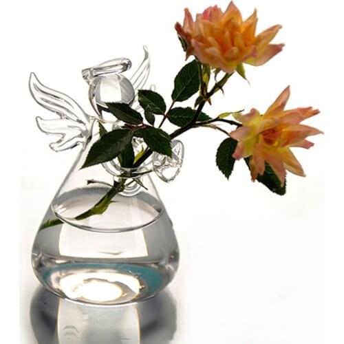 Transparent Glass Angel Shape Flower Plant Stand Hanging Vase Hydroponic Home Office Wedding Decor
