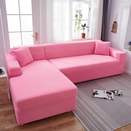 Pink Solid Color L Shape Protection Chaise Longue Covers Elastic Corner Sectional Sofa Cover for Living Room Single 2 3 4 Place