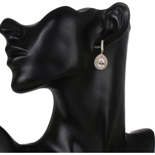 SLBRIDAL Trendy Bijoux Anti-allergic Girl Fashion Cubic Zircon Earring WaterDrop CZ Earring Women Dangle Bridal Wedding Earring