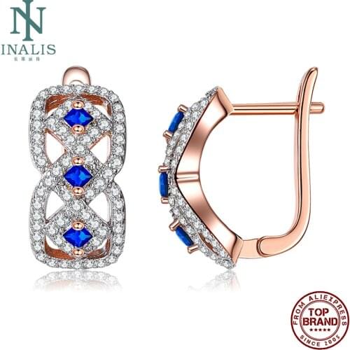 INALIS Fashion Earrings For Women Blue Fully Cubic Zirconia Female Copper Stud Earring Hot Selling Jewelry 2021 Engagement Party