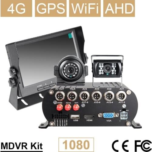 CCTV Security System Remote 3G GPS Wifi HDD 4CH Hard Disk Vehicle Mobile Dvr Kits+4Pcs 1080P HD Camera With 7Inch Car Monitor