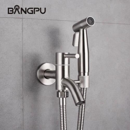 BANGPU Brushed Nickel Bidet Faucet Wall Mounted Bidet Shower Sprayer Set Handheld Bathroom Bidet Faucet Hand Bidet Sprayer Kit