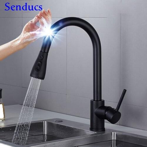 Touch Kitchen Tap Senducs Black Pull Out Kitchen Faucet Quality Stainless Steel Touch Kitchen Faucet Sensor Pull Down Water Tap