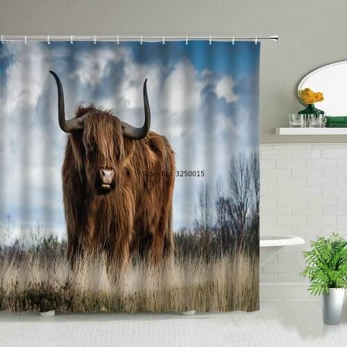 Highland Cow Shower Curtain Set Wildlife Cattle Home Bathroom Decor Waterproof Curtains Polyester Fabric Bath Screens With Hooks