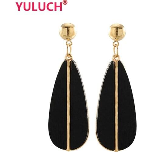 YULUCH Luxury Fashion Jewelry Stud Earrings for Water Drop Alloy Inlaid Wood Chip Earrings Personality Woman Wedding Gifts