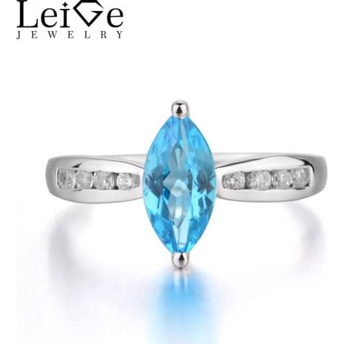 Leige Jewelry Swiss Blue Topaz Ring 925 Sterling Silver Prong Set Marquise Cut Gem Romantic Wedding Rings Engagement Ring Gifts