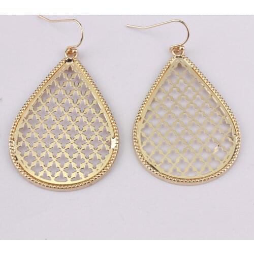 ZWPON Fashion Gold Filigree Teardrop Earrings for Women Fashion Two Tone Zinc Alloy Cutout Water Drop Earrings Wholesale