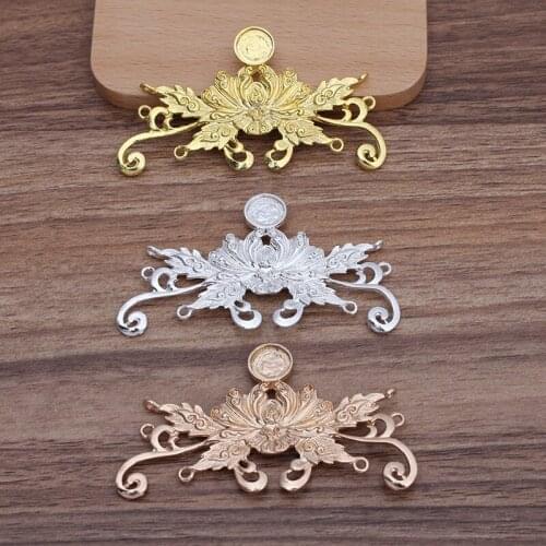 10 Pieces 43*80mm Metal Flower Cabochon Settings Filigree Hair Accessories Manual DIY Jewelry Findings