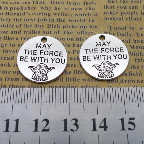 20 Pieces/Lot Diameter 20mm Antique Silver Plated Alloy Letter Engraved May The Force Be With You Elephant Charm Pendant