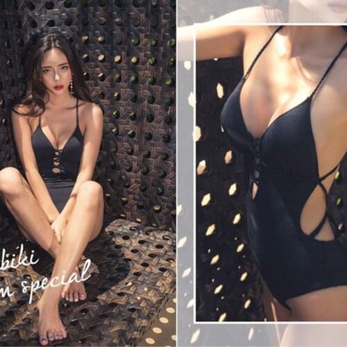 2018 New One Piece Swimsuit Women Sexy Swimwear Female Ladies Summer Halter Bangdage Bodysuit Beachwear black