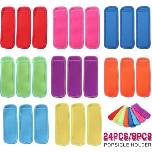 8/16/24PCS Rubber Ice Stick Molds Ice Cream Stick Mold Neoprene Ice Popsicle Sleeve Cover Holder Summer Party Kitchen Tools