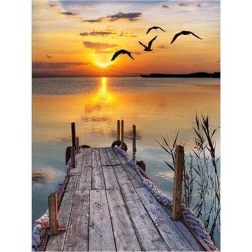 Diamond Painting Lake Sunset Bridge Scenery Cross Stitch Holiday Gift FC438