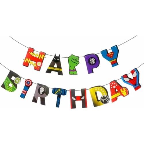 Paper Happy Birthday Banners Spider-Man Party Decor Baby Shower Boys Birthday Party Decorations Kids Super Hero Party Supplies