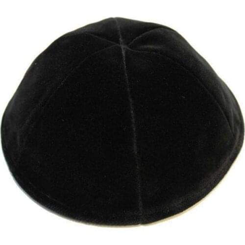 BLACK VELVET JEWISH KIPPAH YARMULKE KIPPOT 6 PANEL RIMLESS OR WITH NO RIM