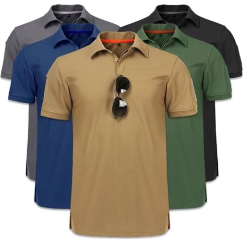 Outdoor Tactical Military T-shirt Men Breathable Army Combat T Shirt Quick Dry Hunting Camping Hiking Tees Lapel Short Sleeve