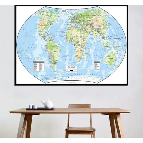 A2 Size The World Map Hammer Projection HD Fine Canvas Wall Map Unframed Home Decor Crafts