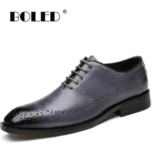 Classic Natural Leather Men Shoes Flats Whole Cut Plain Oxfords Plus Size Lace Up Wedding Party Man Dress Shoes Men