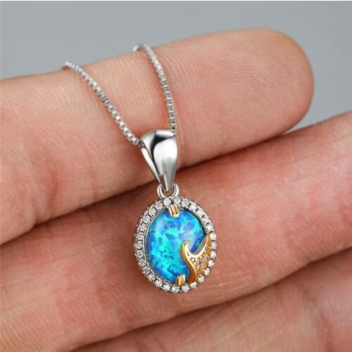 Classic Wave Crystal Wedding Necklace Luxury Female Oval Opal Pendant Necklace Charm Gold Silver Color Chain Necklaces For Women