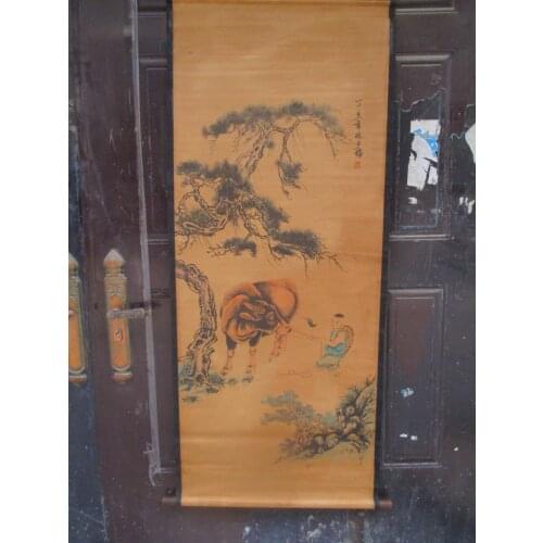 Collection Home wall decoration painting ,Chinese old paper scroll painting "cowboy " Figure Painting