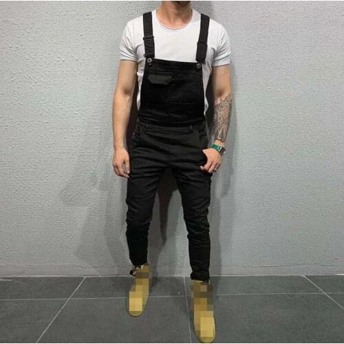 Men Black Jeans Jumpsuits Spring Autumn Casual Skinny Sleeveless Red Denim Overalls Male Slim Green Suspender Pants Streetwear
