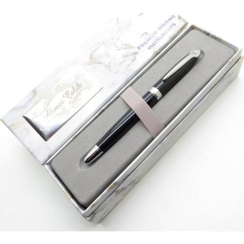 Wings Marble R214 Bright Black Chrome Roller Pen | İsme Special Pen | Gift Pen