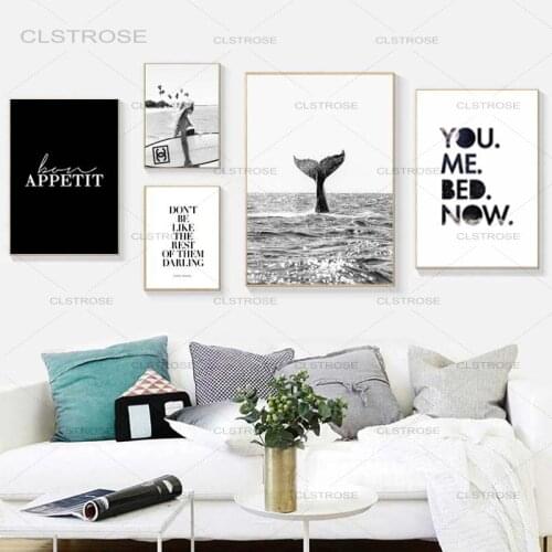 Modern Fashion Wall Art Canvas Painting Nordic Summer Landscape Sexy Woman Black White Retro Poster Home Decoration Living Room
