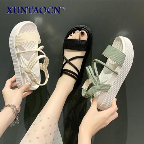 2021 Summer Fashion Women Open Toe Vintage Sandals Soft white bow-knot Mid Heels Beach Shoes madam Platform Sandalias