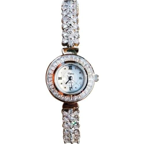 Fashion Women Full Crystals Jewelry Watches Luxury Rhinestone Bracelet Watch Waterproof Quartz Roman Wrist watch Lotus