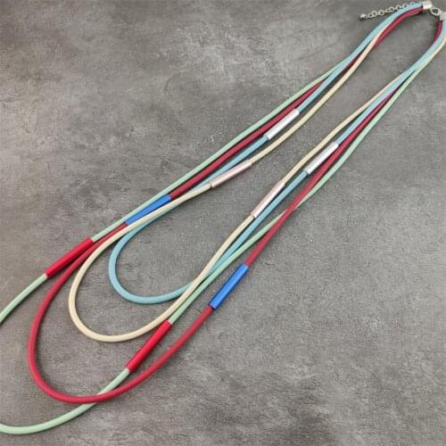 Trendy Fashion Al. Pipe Multi Black Gold Rubber Rope Necklace Sweater Long Chain Jewelry For Women Girl Office Lady