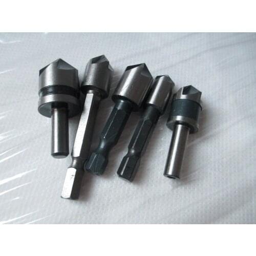 5pc 1/4 Shank Industrial Countersink Drill Bit Set 5 Flute Chamfer Chamfering Cutter Fit Woodworking Professional Tool Carpentry
