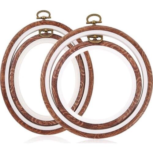 New 4 Pieces Embroidery Hoops Cross Stitch Hoop Imitate Wood Embroidery Circle and Oval Set for Art Craft Sewing and Hanging