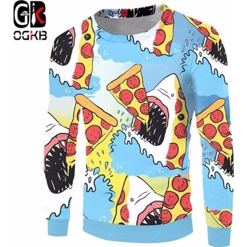OGKB 2018 Fashion Women/Men Hoodies Casual Style Long Sweatshirts Funny Printed Shark Eat Pizza Sweats Hombre Outwear Pullovers