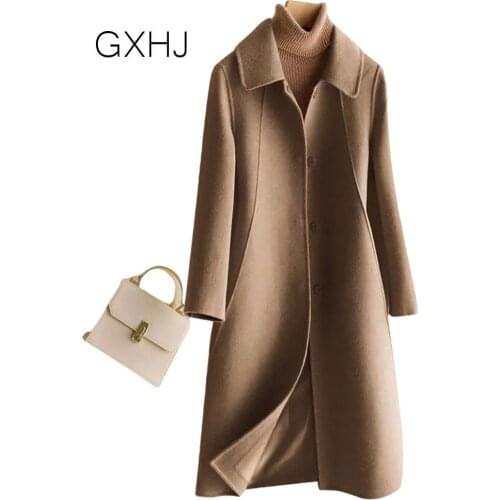 Womens Wool Blends Coat Autumn Winter 2021 Fashion Elegant Outerwear Female Turndown Collar Single-Breasted trench coat LHJ310