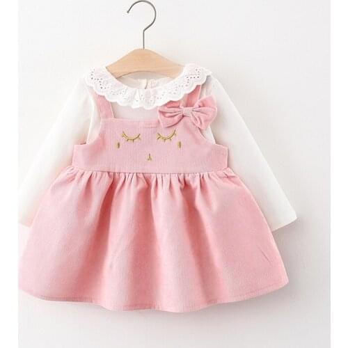 Baby Girl Dresses 2021 New Autumn Toddler Lace Blouses Cartoon Pattern Dress 2pcs Outfits Infant Princess Clothing