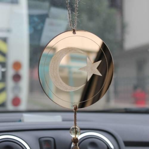 Gift Car Rearview Mirror Decorations Plexiglass Moon Stars Turkish Flag Turkey High Quality Car Accessories