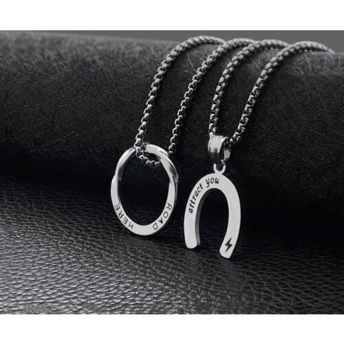Titanium steel wireless loop round necklace couple letter U-shaped cold wind all-match pendant jewelry