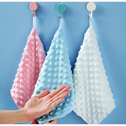 Hand Towel Hanging Design Strong WaterAbsorption Microfiber Double Layer Soft Hanging Towel for Kitchen