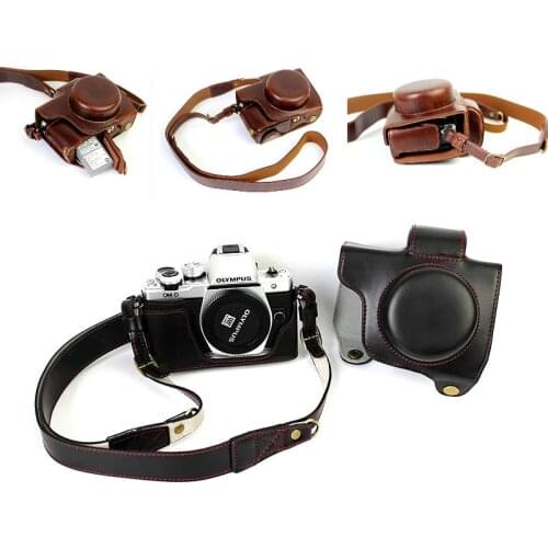 Luxury PU Leather Case Cover Bag for Olympus OM-D OMD EM10 II EM10 Mark II (14-42mm Lens) with Battery Openning Camera Bag