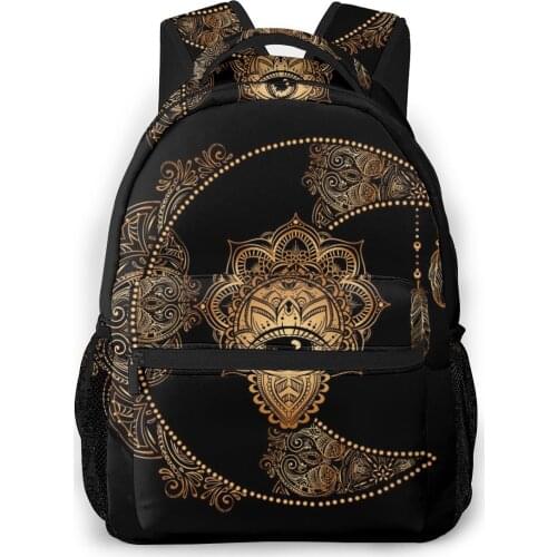 Backpack Women Shoulder Bag For Teenage Girls Boho Golden Moon And Sun Mandala Bagpack Female Ladies School Backpack
