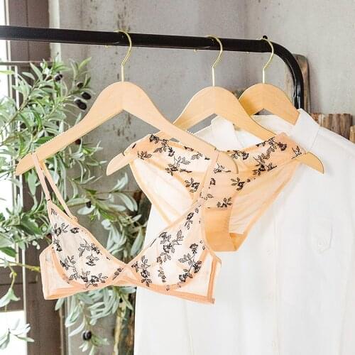 Sexy and thin lingerie briefs suit transparent big breasts and small embroidered bra panty women sexy retro bralette set