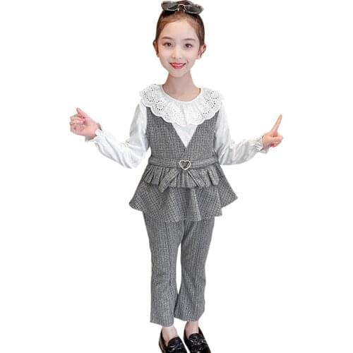 Girls School Clothes Vest + Blouse + Pants Costume For Girls 2021 Tracksuit For Girl Spring Autumn Childrens Suits