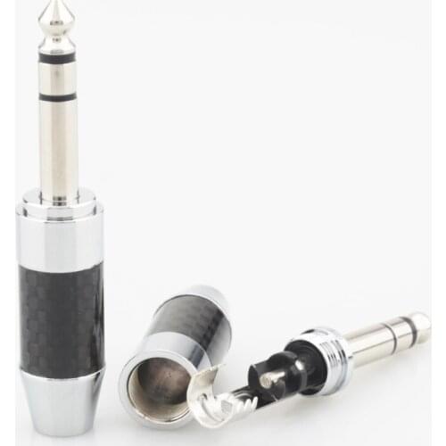 2pcs H014 3 Poles 6.35MM Stere carbon fiber Pure Brass Rhodium Plated Microphone Console Audio Plug Male Jack Audio Plug