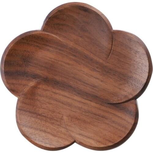 Solid Wood Coaster Cup Mat Flower Petal Heat Resistant Drink Mat Natural Peach Wood Kungfu Tea Cup Pad Non-slip Insulation Mat